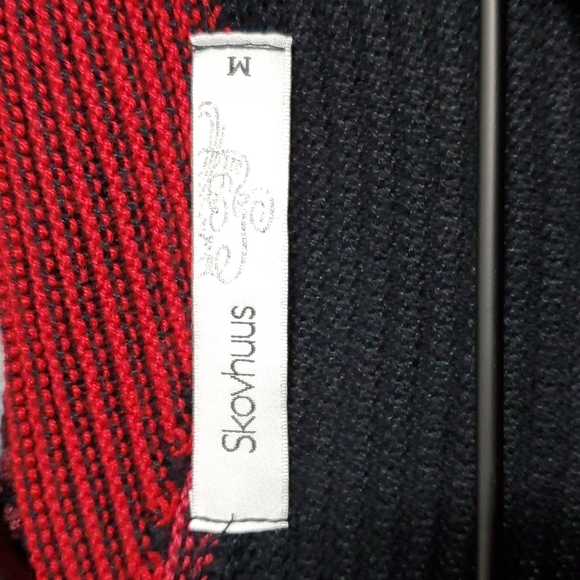 Skovhuus | Geometric Abstract Cowl Neck Black Red Pullover Tunic Sweater - Picture 2 of 11